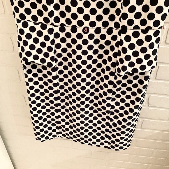 AGB Dress Sleeveless Polka Dot Cream/navy Peplum sides Belted Plus Size 16 FLAW - Picture 5 of 14